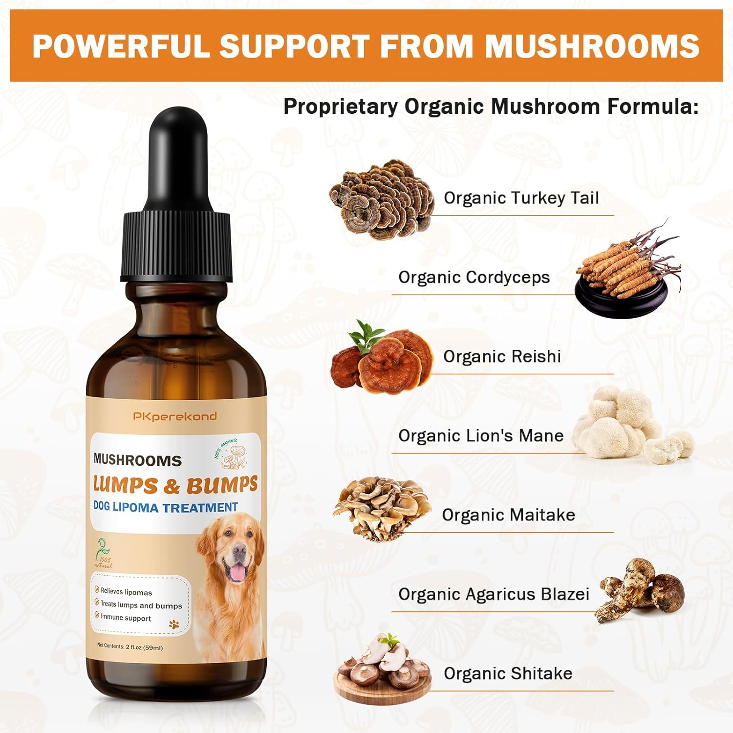 Organic Turkey Tail Mushroom Supplement for Dog Lipomas & Immunity Boost with 7 Mushroom Complex Drops