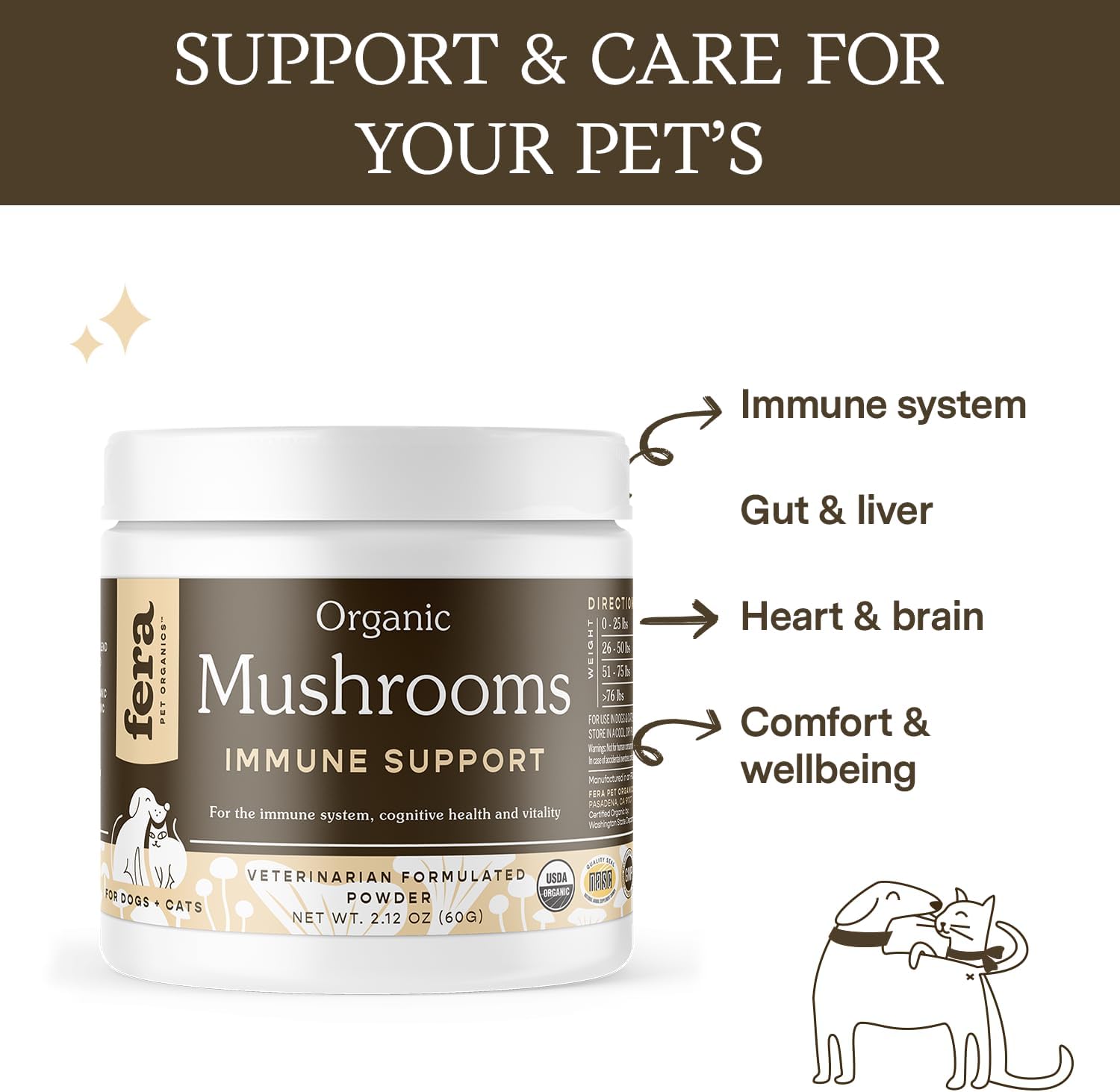 Organic Turkey Tail Mushroom Supplement for Dogs & Cats - Vet Formulated for Cognitive & Immune Health - Includes Lion’s Mane & Shiitake Mushrooms - 120 Servings