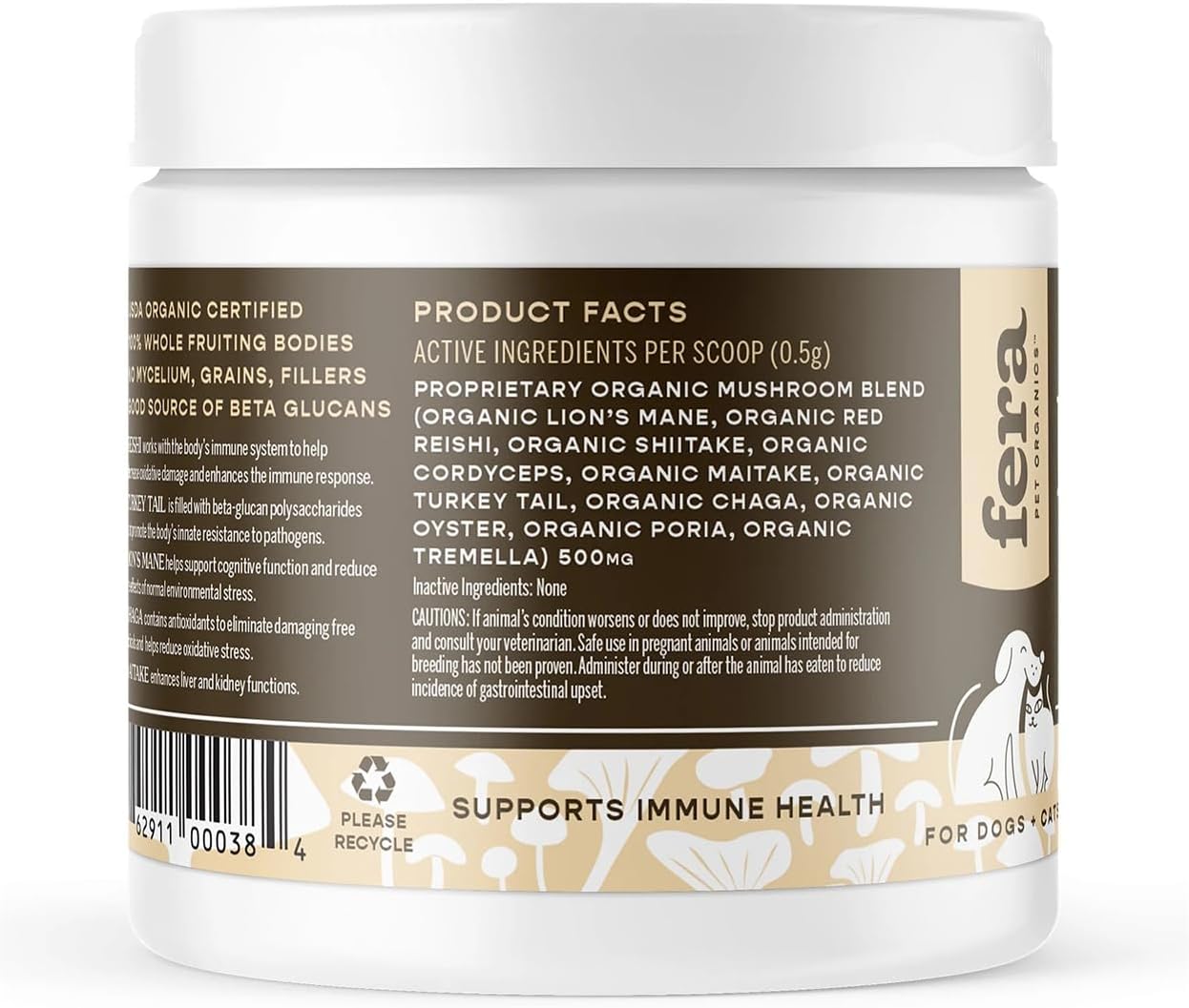 Organic Turkey Tail Mushroom Supplement for Dogs & Cats - Vet Formulated for Cognitive & Immune Health - Includes Lion’s Mane & Shiitake Mushrooms - 120 Servings