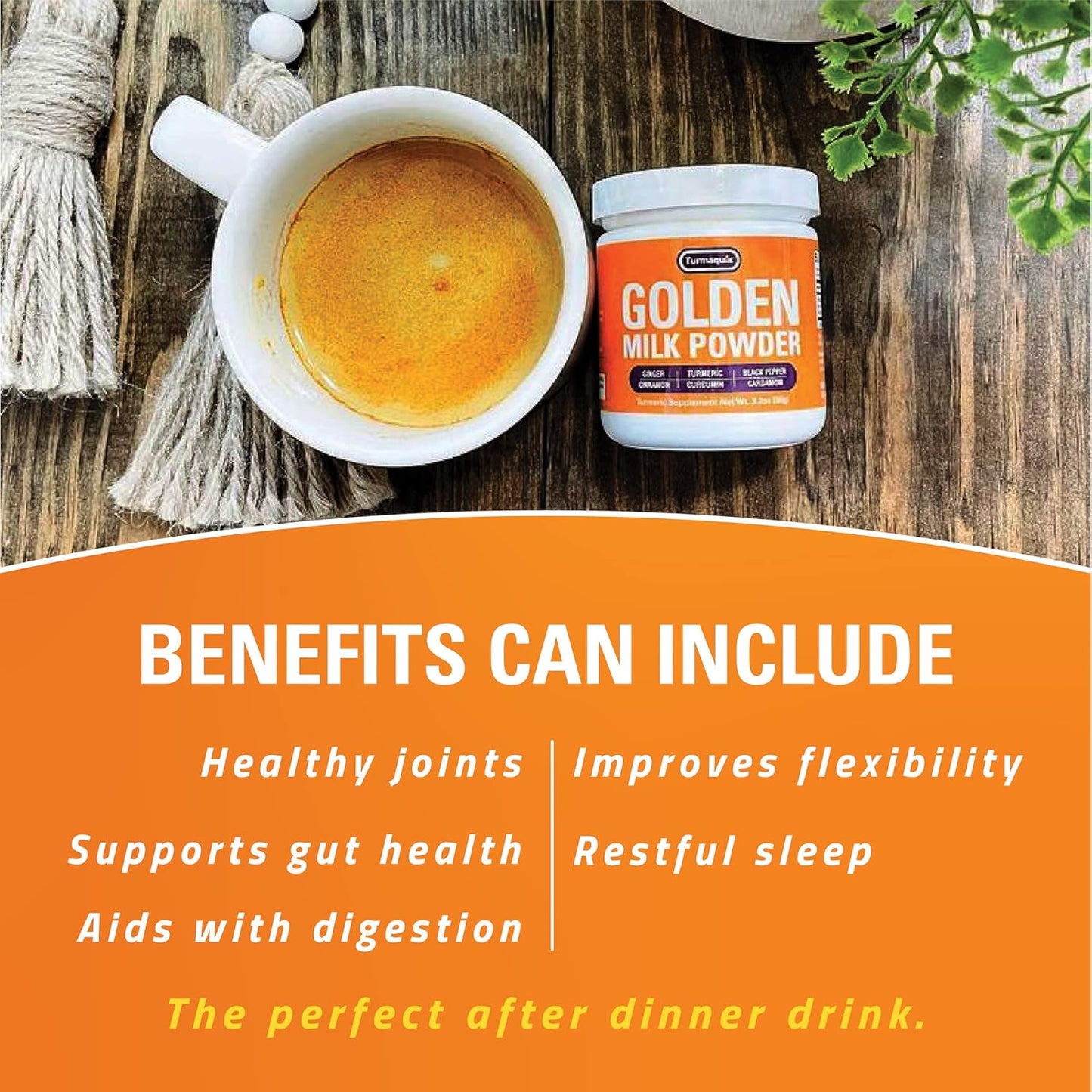 Organic Turmaquik Golden Milk Turmeric Powder Mix with Superfoods - Ginger, Black Pepper, Curcumin, Cinnamon, Cardamom - Non-GMO, Vegan, Keto - Ayurvedic Blend