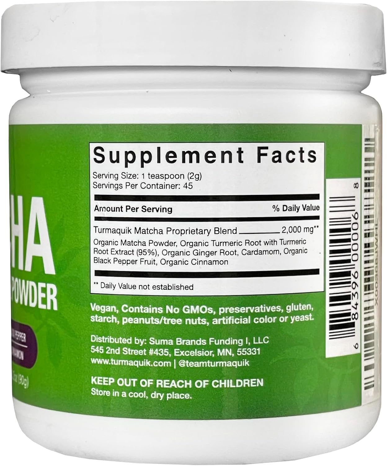 Organic Turmaquik Turmeric Matcha Latte Powder - Superfood Blend with Ginger, Cardamom, Black Pepper, and Cinnamon - 3.2 oz