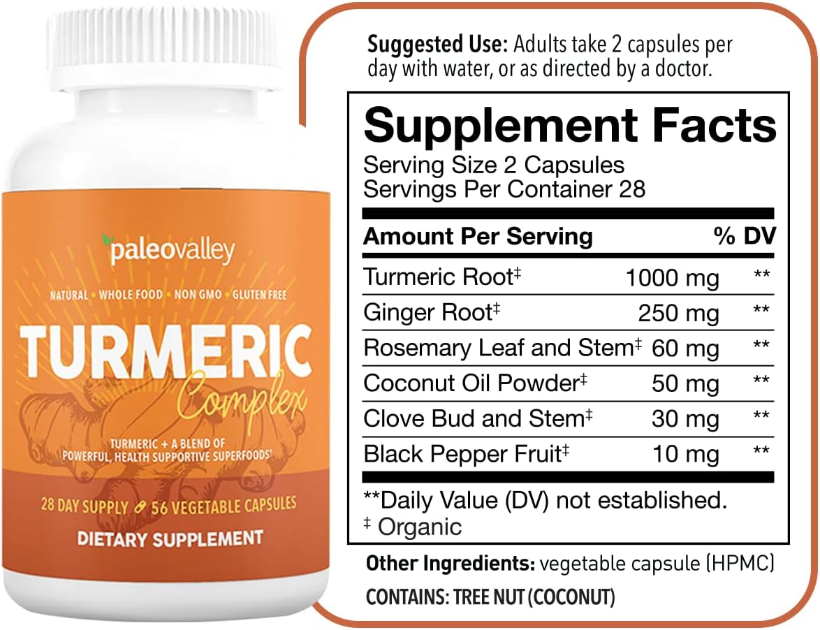 Organic Turmeric Complex with Superfoods - 56 Vegetarian Capsules for Joints, Immunity, Brain & Heart