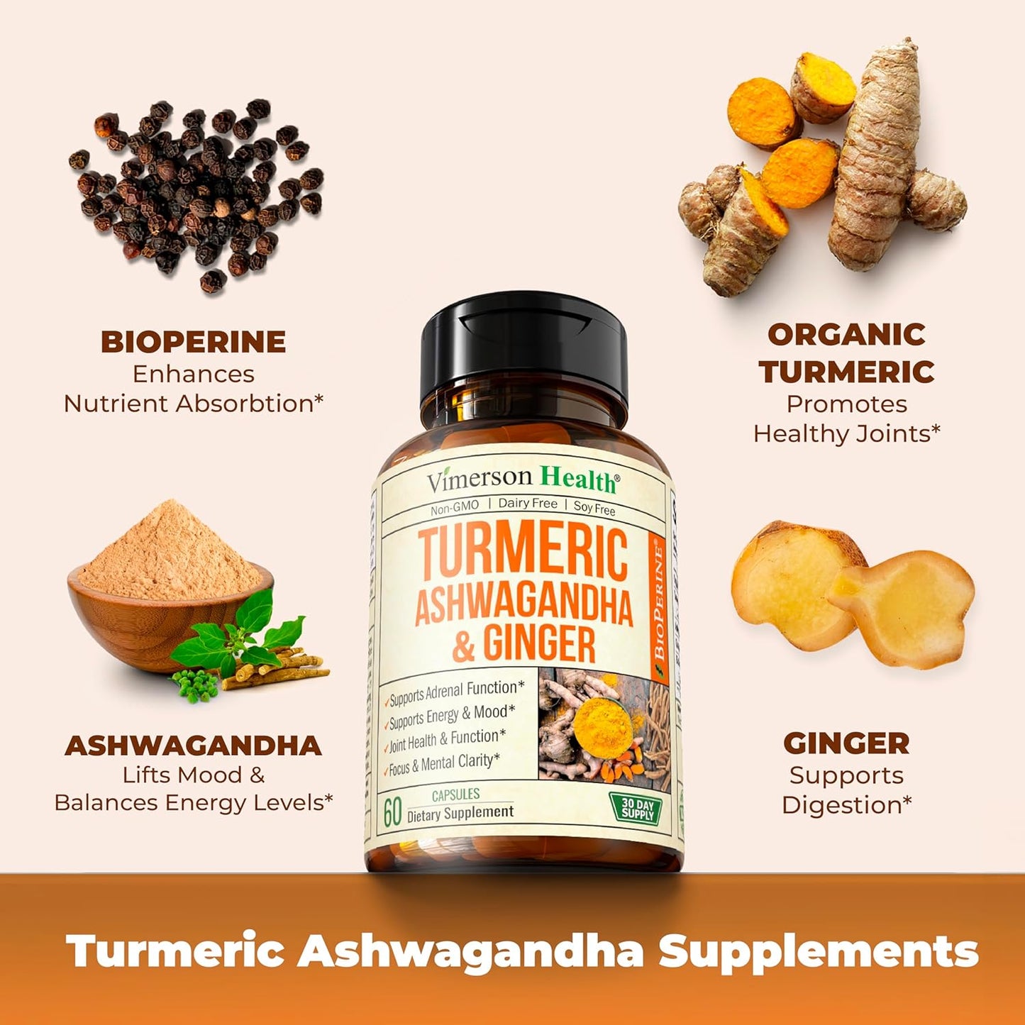 Organic Turmeric Curcumin Ashwagandha Supplements with Black Pepper - Joint Support & Mood Enhancement - Vegan Formula - 2 Pack