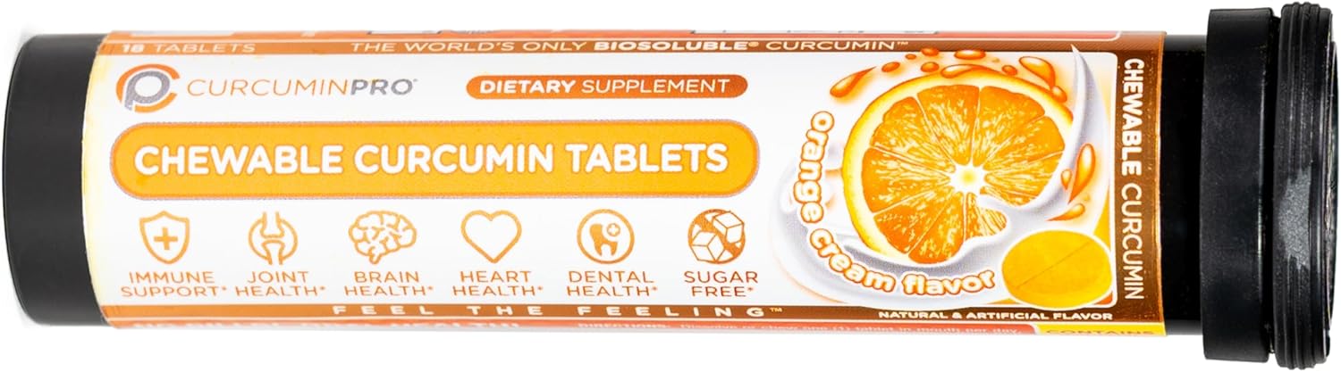 Organic Turmeric Curcumin Chewable Tablets - Sugar-Free Orange Cream Flavor - 18 Count - Supports Movement