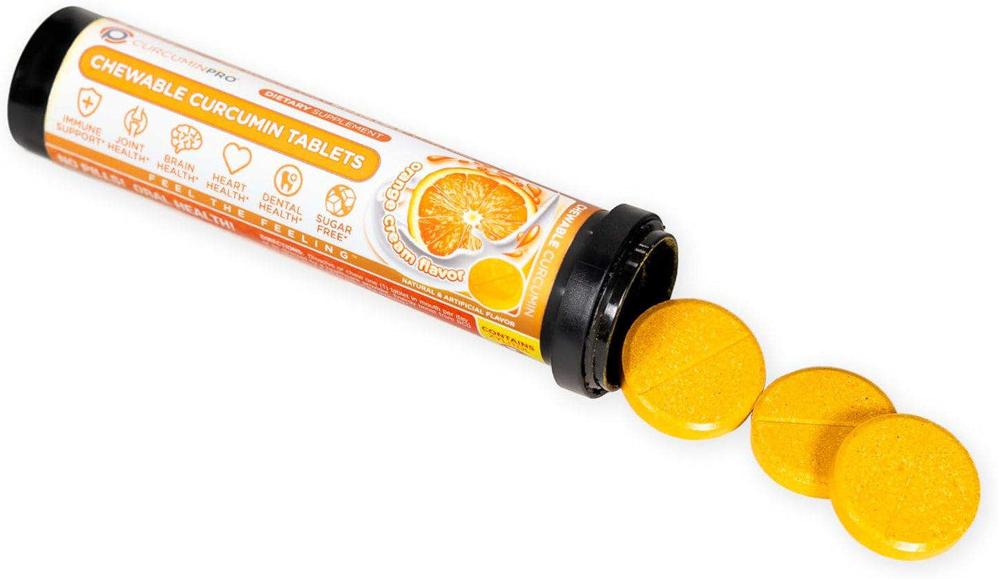 Organic Turmeric Curcumin Chewable Tablets - Sugar-Free Orange Cream Flavor - 18 Count - Supports Movement