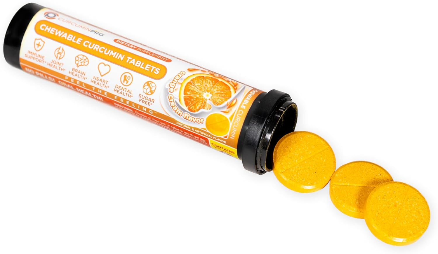 Organic Turmeric Curcumin Chewable Tablets - Sugar-Free Orange Cream Flavor - 18 Count - Supports Movement