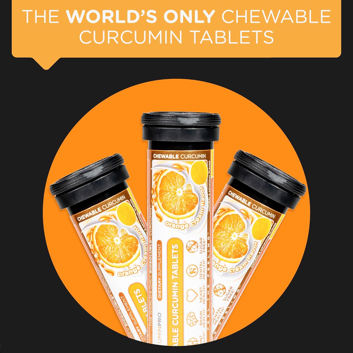 Organic Turmeric Curcumin Chewable Tablets - Sugar-Free Orange Cream Flavor - 18 Count - Supports Movement