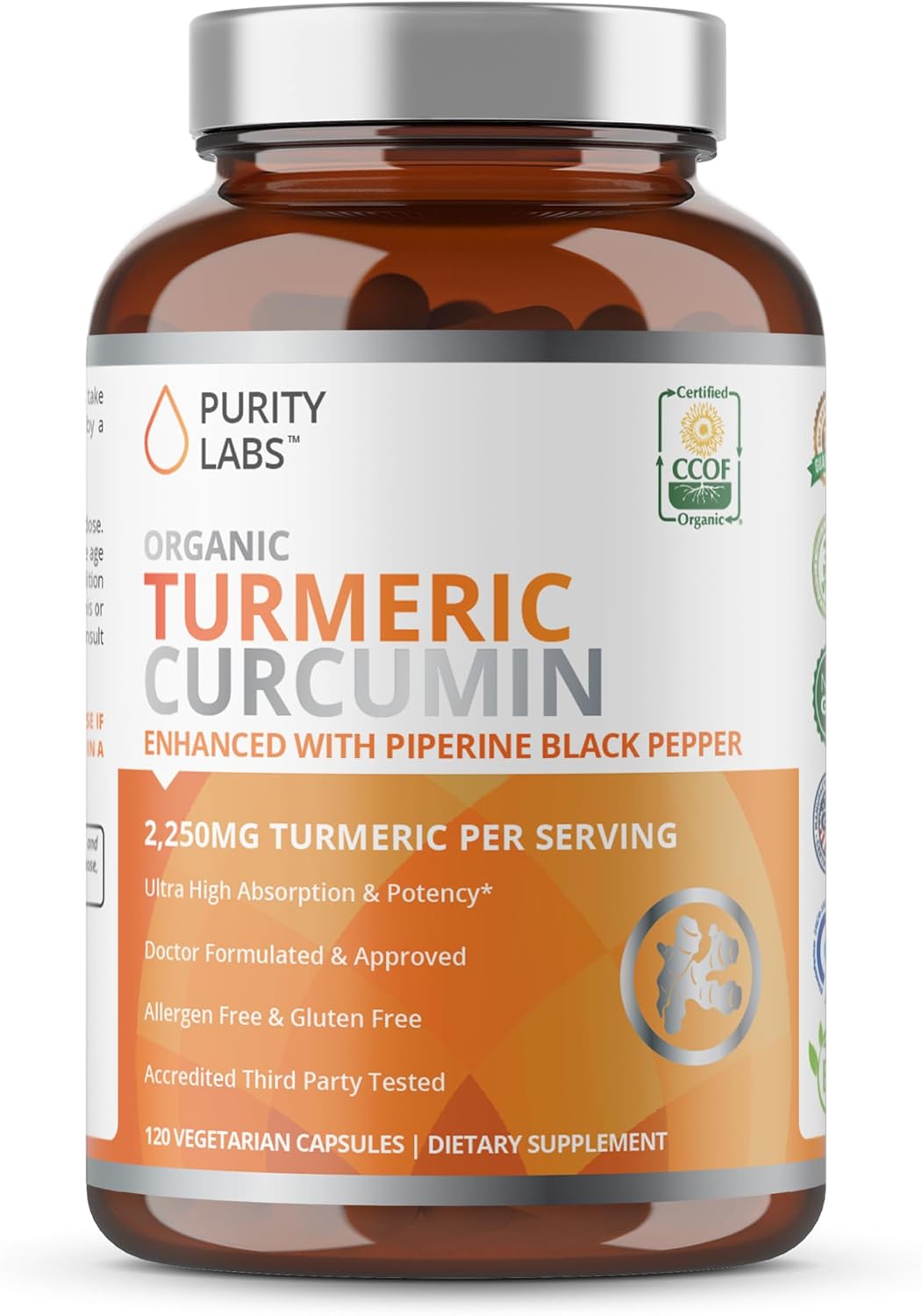 Organic Turmeric Curcumin Supplement with Black Pepper Bioperine - 2,250 MG/Serving, 95% Curcuminoids - Antioxidant Joint, Muscle, and Brain Support - Non-GMO Vegetarian Capsules - 120 Count