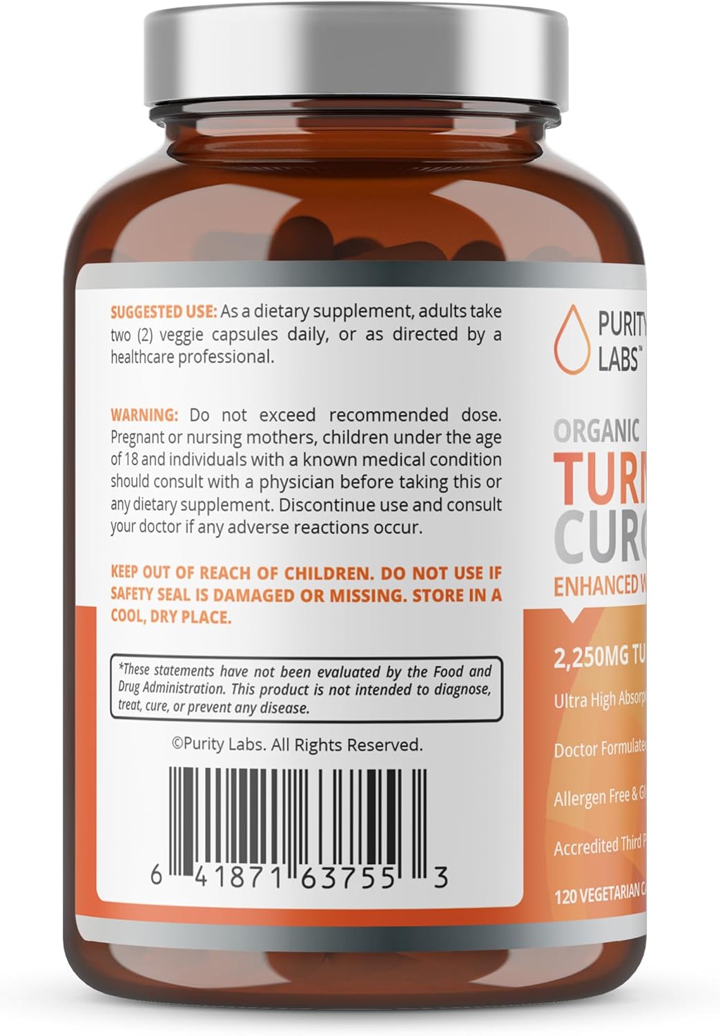 Organic Turmeric Curcumin Supplement with Black Pepper Bioperine - 2,250 MG/Serving, 95% Curcuminoids - Antioxidant Joint, Muscle, and Brain Support - Non-GMO Vegetarian Capsules - 120 Count