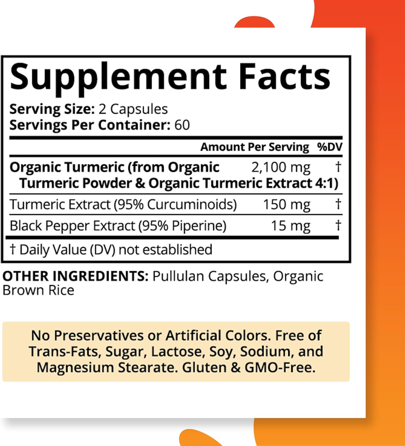 Organic Turmeric Curcumin Supplement with Black Pepper Bioperine - 2,250 MG/Serving, 95% Curcuminoids - Antioxidant Joint, Muscle, and Brain Support - Non-GMO Vegetarian Capsules - 120 Count