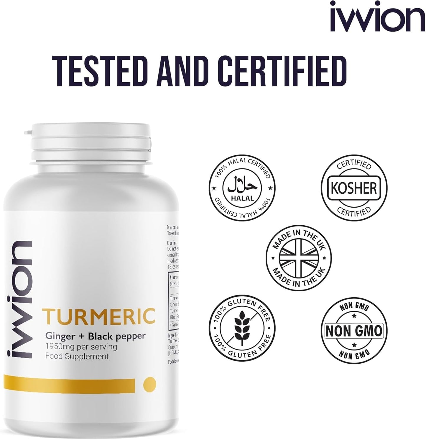 Organic Turmeric Curcumin Supplement with Black Pepper and Ginger - 1950mg, 95% Standardized Curcuminoids - Skin & Joint Support - Halal, Kosher, Non-GMO - 120 Capsules