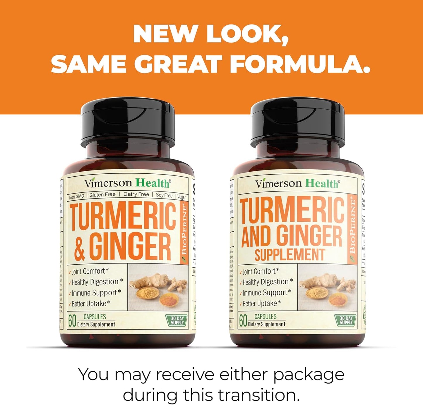 Organic Turmeric Curcumin Supplement with Ginger Root for Joint & Digestive Health - 95% Curcuminoids, Enhanced with Black Pepper for Maximum Absorption - 60 Capsules