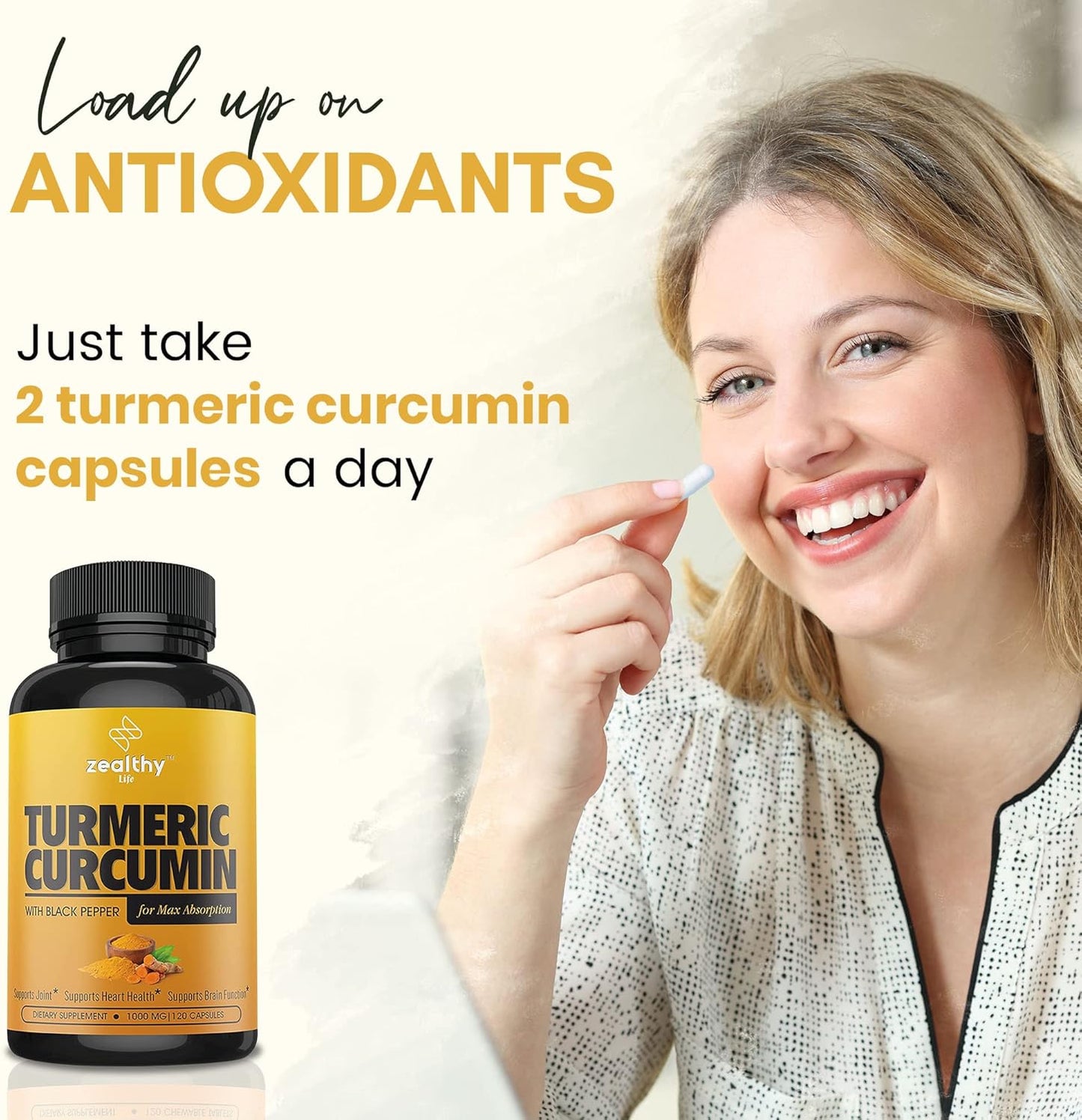 Organic Turmeric Curcumin with Black Pepper for Joint Support & Inflammation - Non-GMO Supplement by Zealthy Life, 120 Capsules, 60-Day Supply