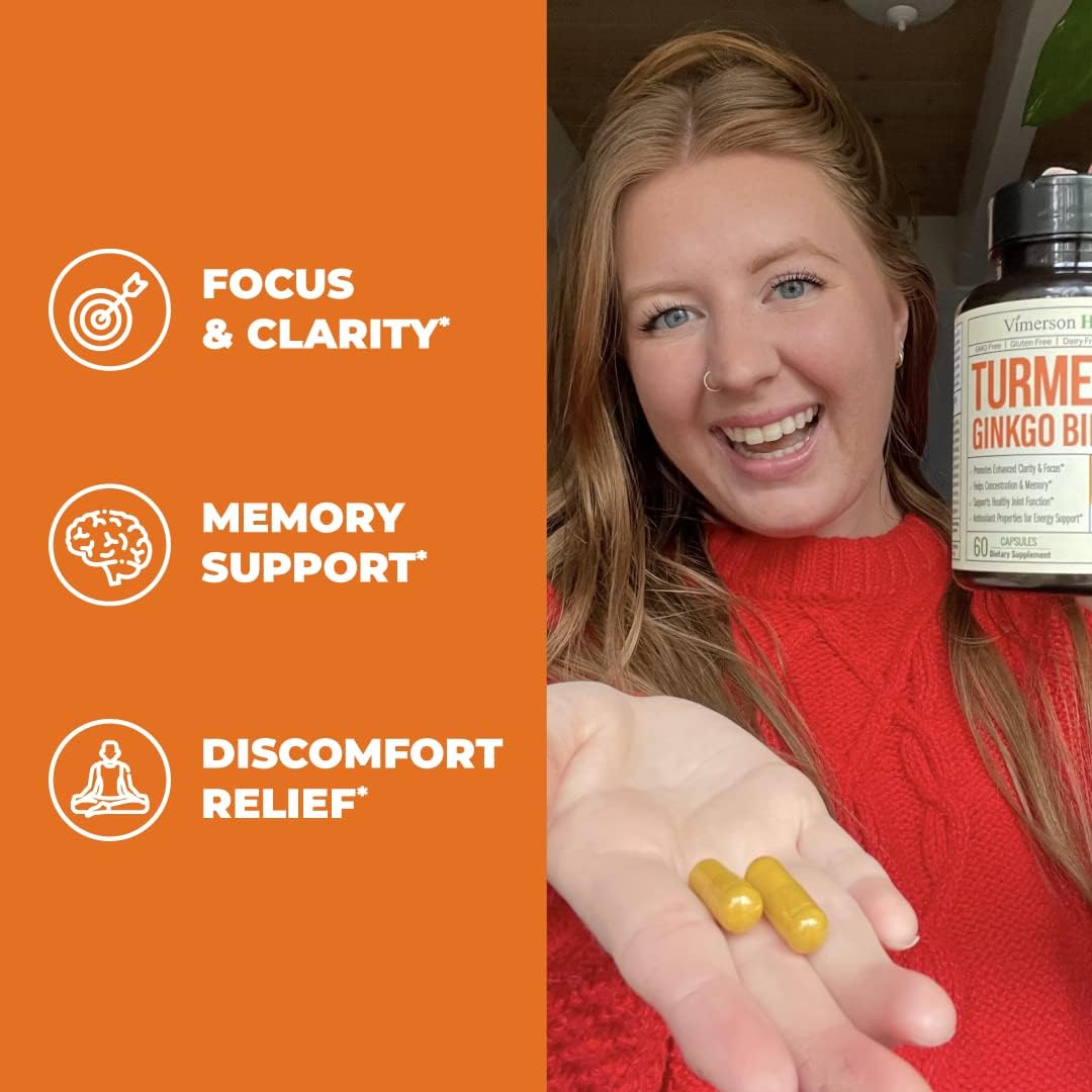 Organic Turmeric Curcumin with Black Pepper & Ginkgo Biloba - Joint Health, Brain Clarity, Memory, Focus, Concentration - Vegan (2 Pack)