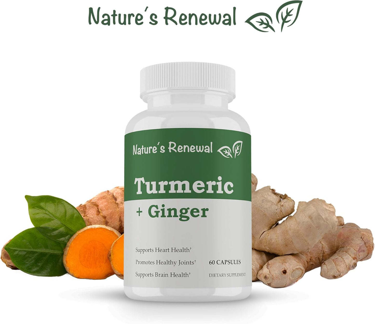 Organic Turmeric + Ginger Supplement with Black Pepper Bioperine - Joint Support, 95% Curcuminoids, 60 Capsules