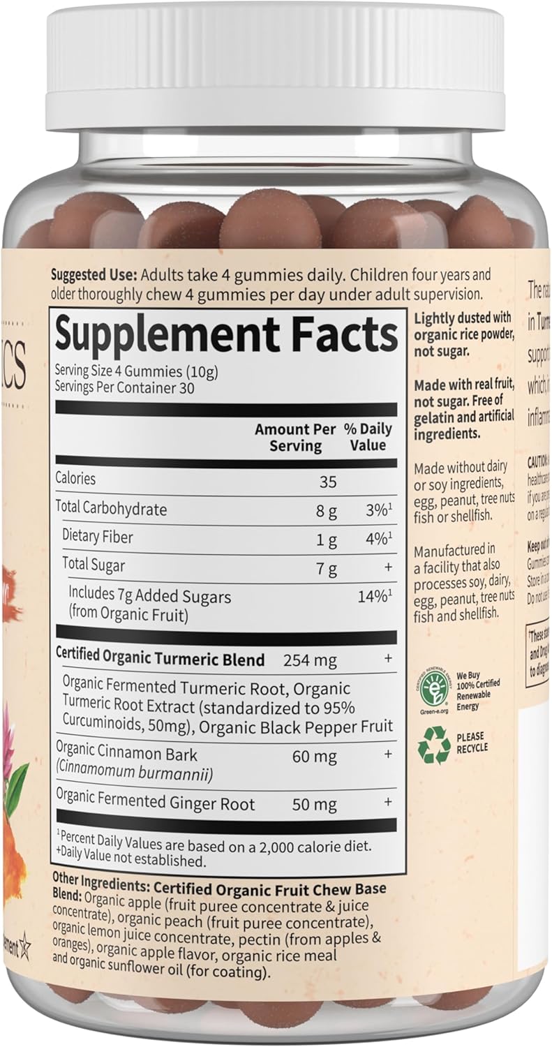 Organic Turmeric Inflammatory Response Gummies - 120 Fruit Gummies, 50mg Curcumin, No Added Sugar, Non-GMO & Vegan