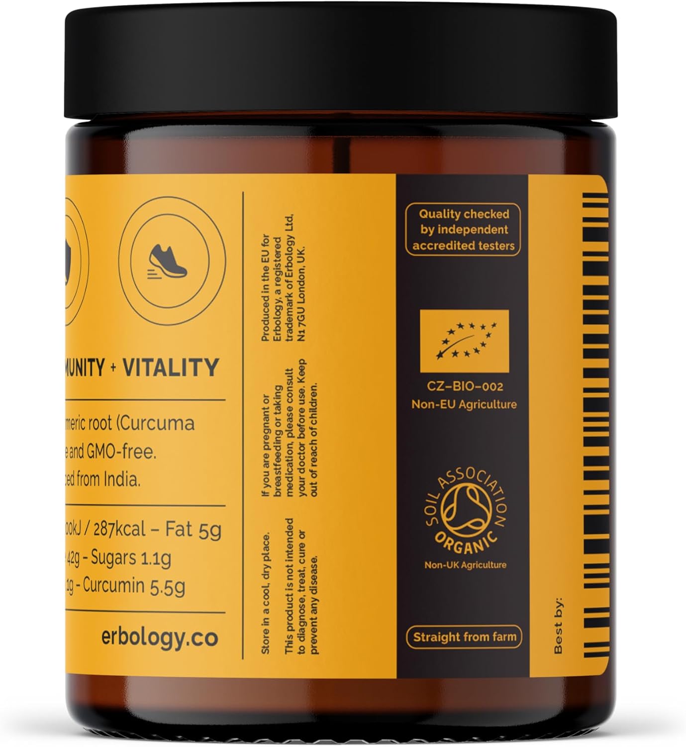 Organic Turmeric Powder 3.2 oz - 90 Servings - High Curcumin Content - Additive-Free - Ethically Sourced from India - Vegan & GMO-Free