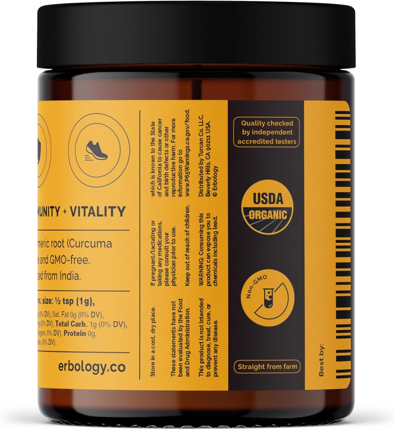 Organic Turmeric Powder 3.2 oz - 90 Servings - High Curcumin Content - Additive-Free - Ethically Sourced from India - Vegan & GMO-Free