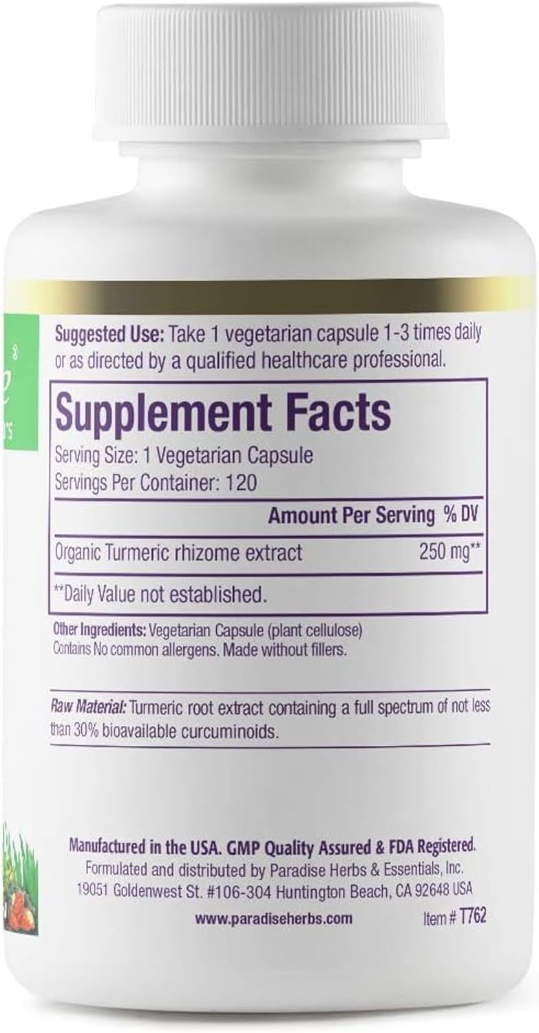 Organic Turmeric Rhizome Extract Capsules - Whole Spectrum, Super Potent, Ultra Pure, Vegan, Non-GMO & Gluten Free - 120 Count