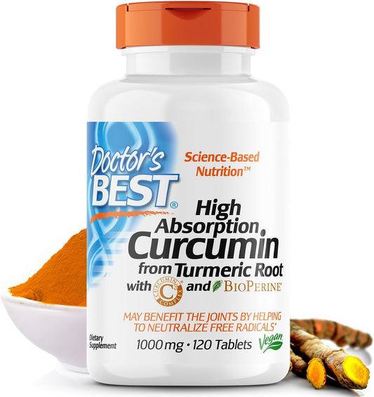 Organic Turmeric Root Curcumin Supplement for Joint Support, 1000mg, Non-GMO, Gluten-Free, Soy-Free, 120 Tablets, C3 Complex & BioPerine for Free Radical Neutralization