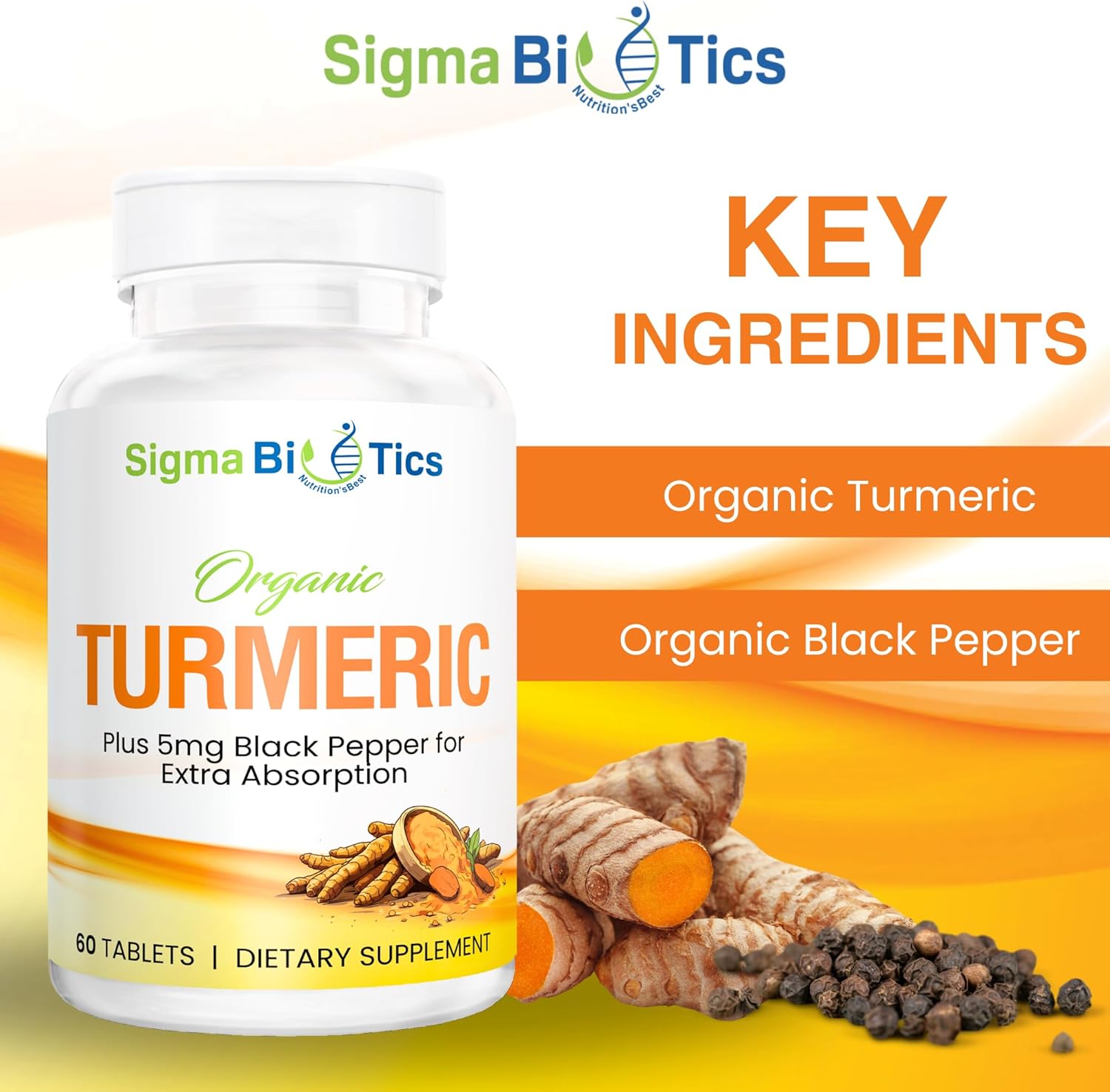 Organic Turmeric Supplement for Joint, Immune, and Adrenal Health - SigmaBiotics