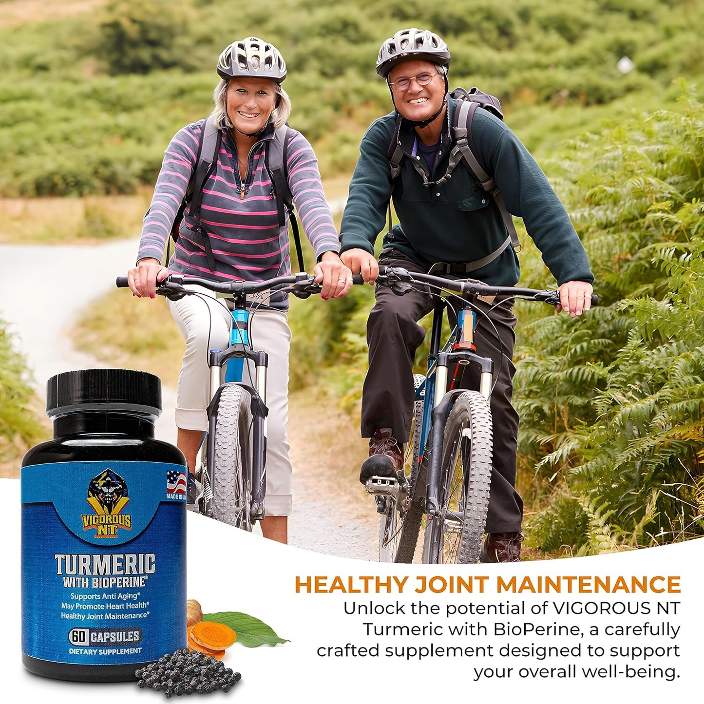 Organic Turmeric Supplement with BioPerine for Enhanced Absorption - 95% Curcuminoids - Promotes Well-Being - 60 Capsules