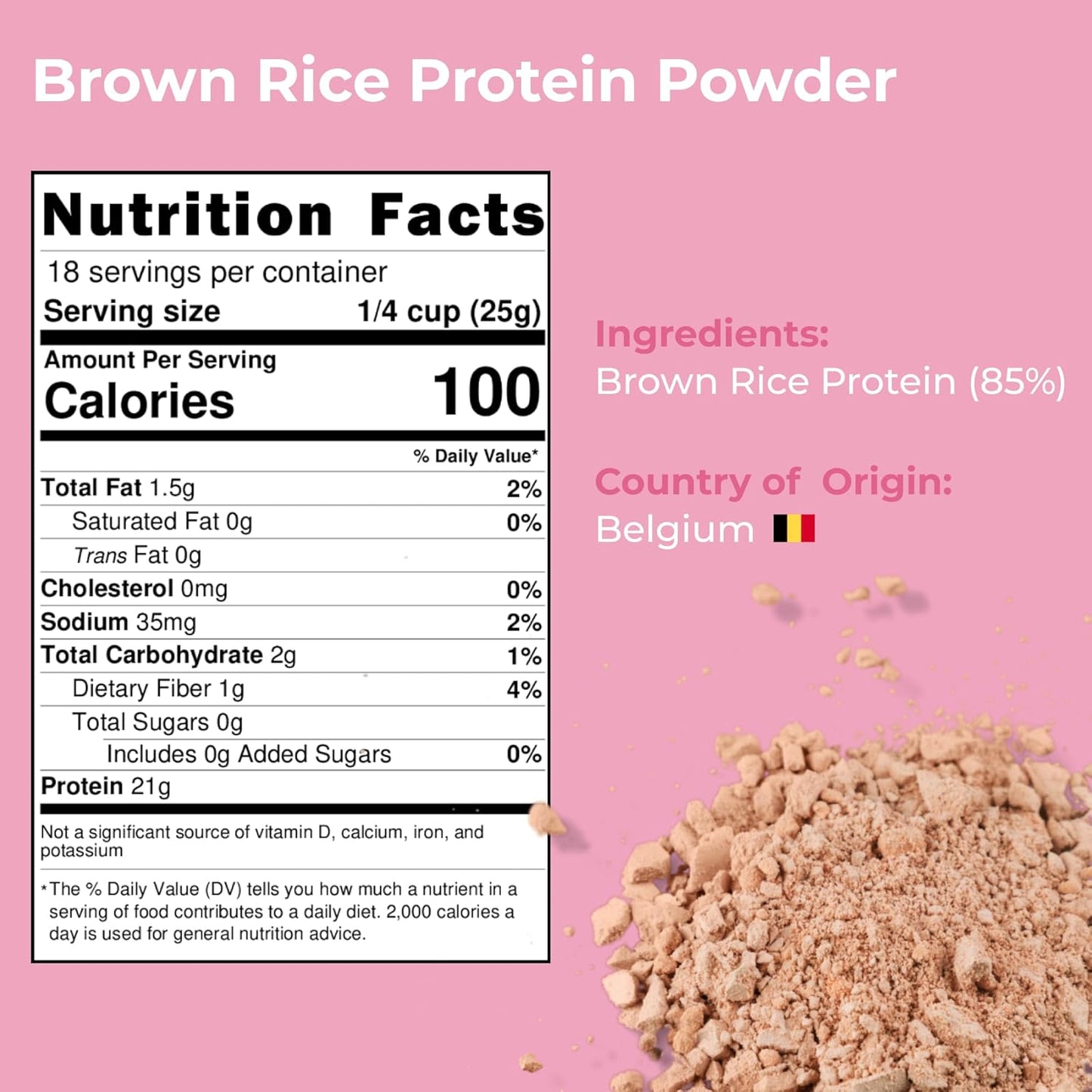 Organic Unflavored Brown Rice Protein Powder - Vegan, Non-GMO, Gluten-Free, Soy-Free - Plant-Based Protein Supplement - 15 Servings, 1 lb