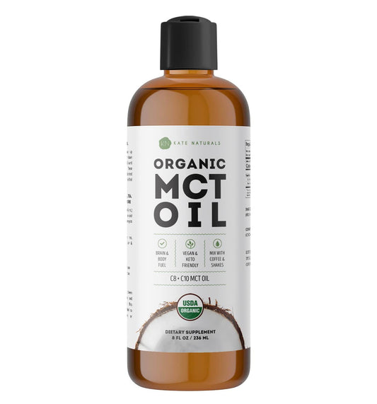 Organic Unflavored Coconut MCT Oil for Coffee by Kate Naturals - 8oz Pure C8 and C10 Oil