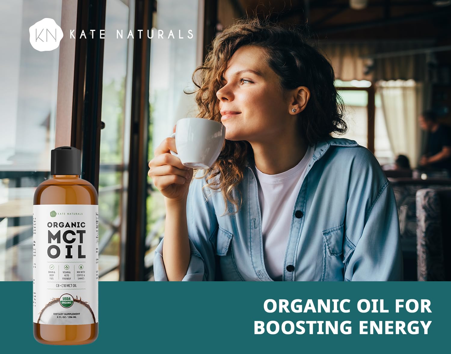 Organic Unflavored Coconut MCT Oil for Coffee by Kate Naturals - 8oz Pure C8 and C10 Oil