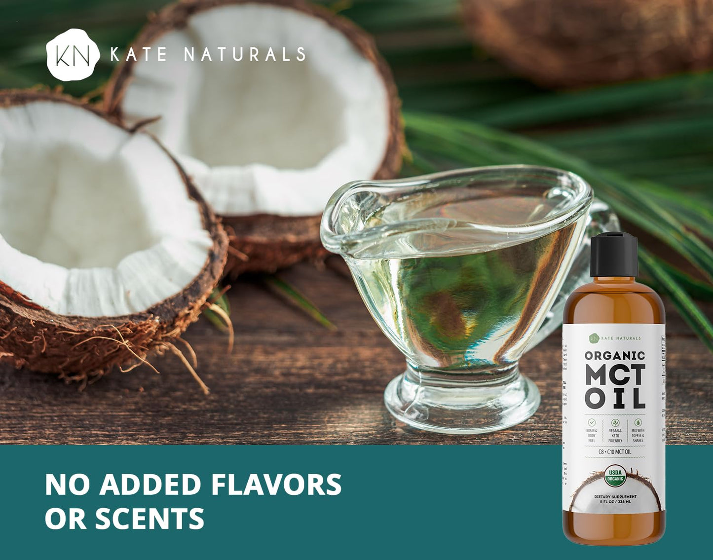 Organic Unflavored Coconut MCT Oil for Coffee by Kate Naturals - 8oz Pure C8 and C10 Oil