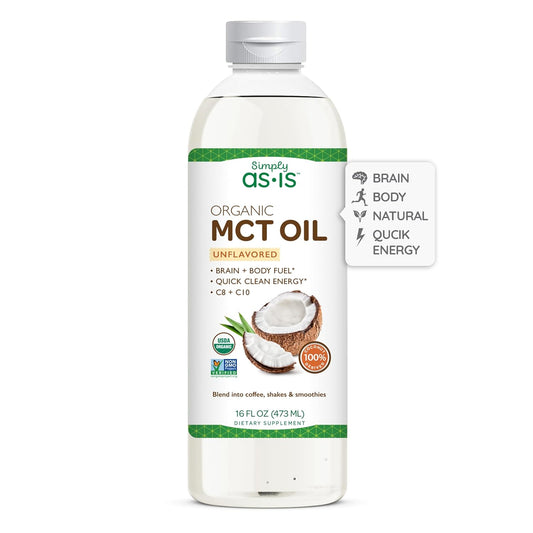 Organic Unflavored MCT Oil with C8 & C10 from Non-GMO Coconuts - Ideal for Coffee - Quick Clean Energy - 16 fl oz