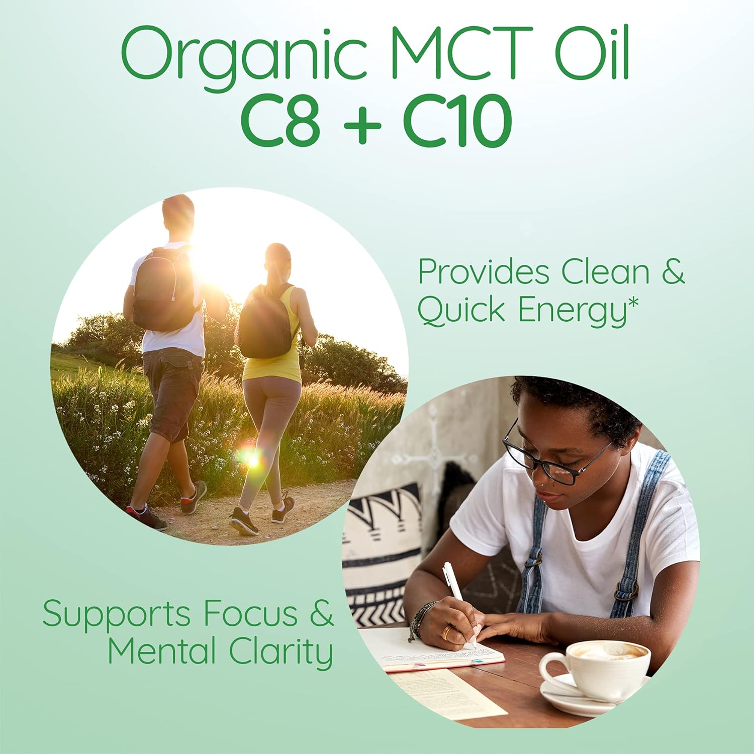 Organic Unflavored MCT Oil with C8 & C10 from Non-GMO Coconuts - Ideal for Coffee - Quick Clean Energy - 16 fl oz