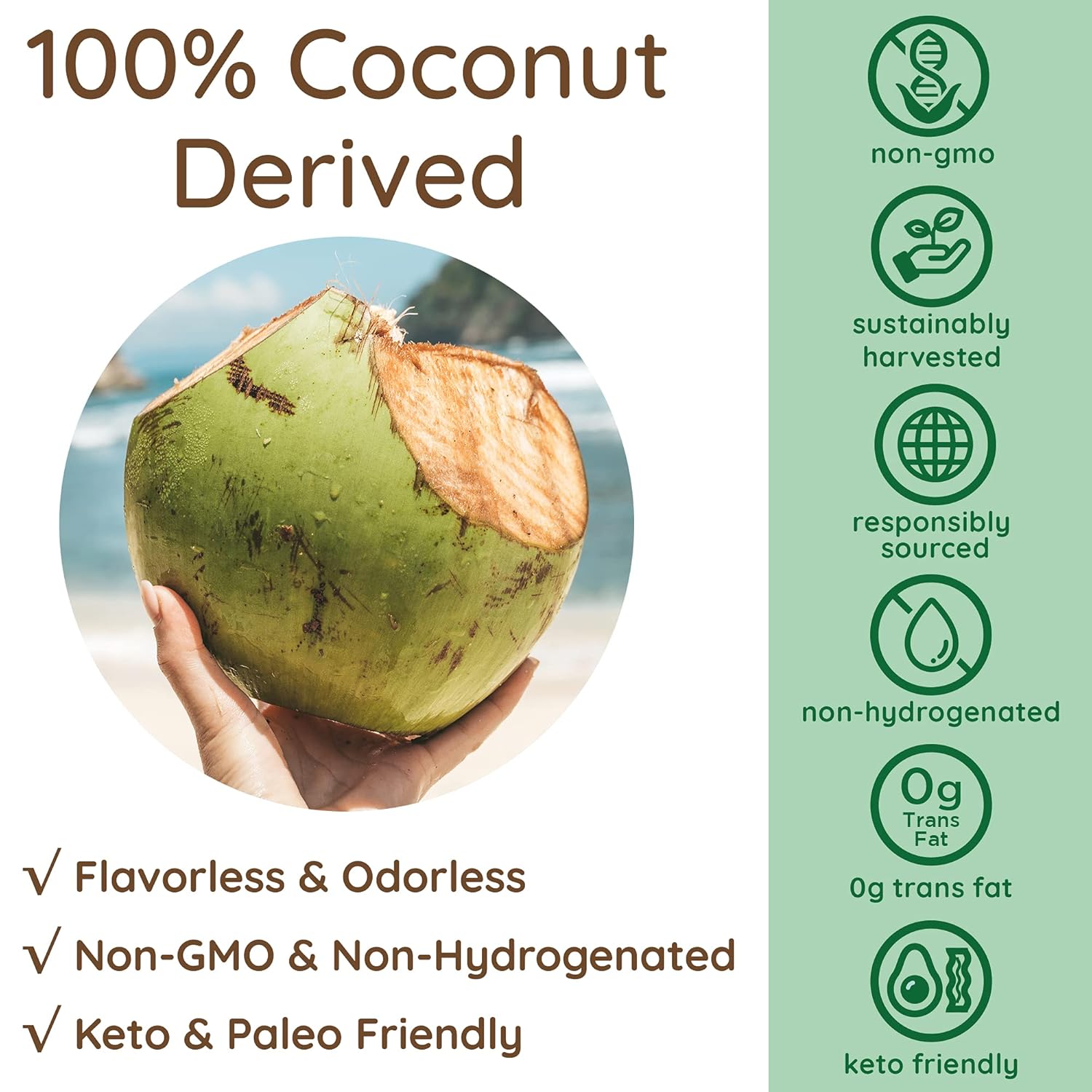 Organic Unflavored MCT Oil with C8 & C10 from Non-GMO Coconuts - Ideal for Coffee - Quick Clean Energy - 16 fl oz