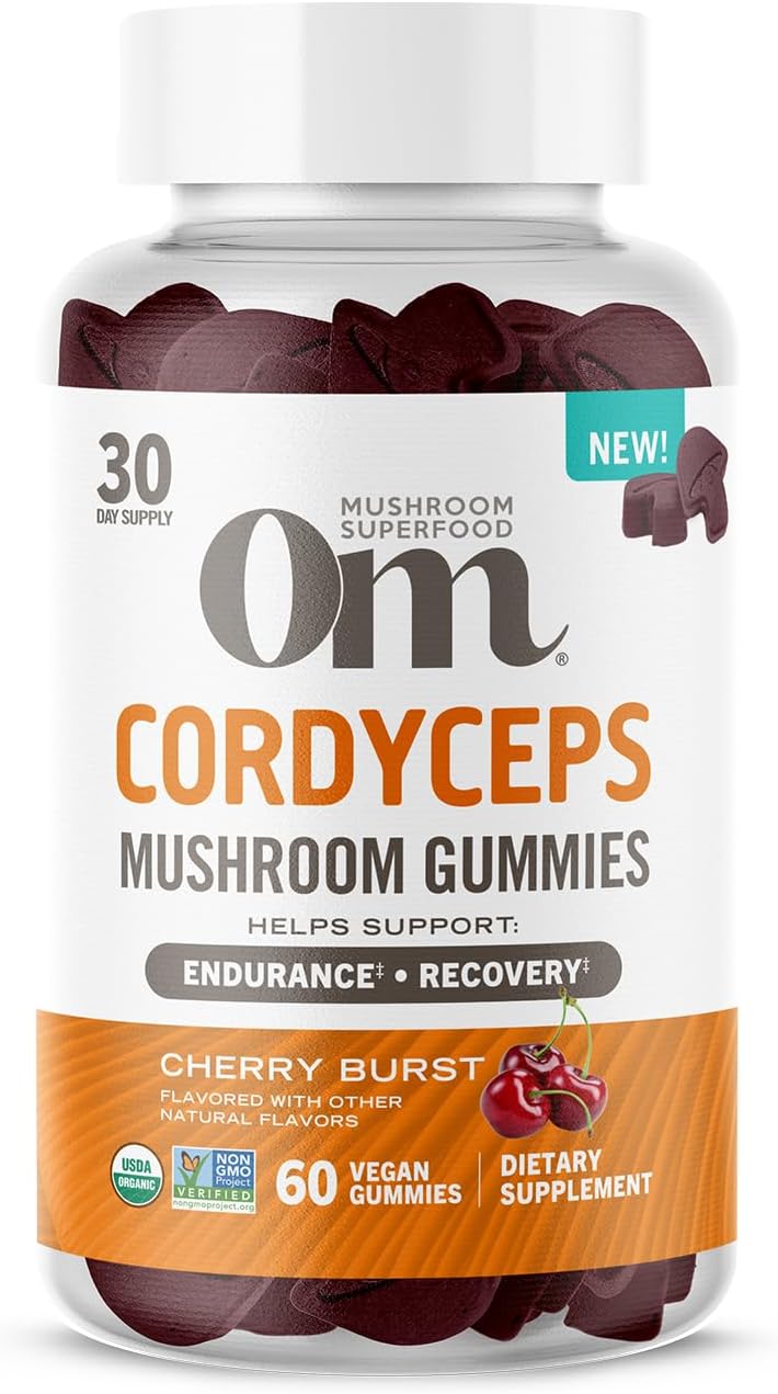 Organic USA Grown OM Mushroom Cordyceps Gummies - 60 Count, 30 Servings - Energy, Endurance, Recovery Support