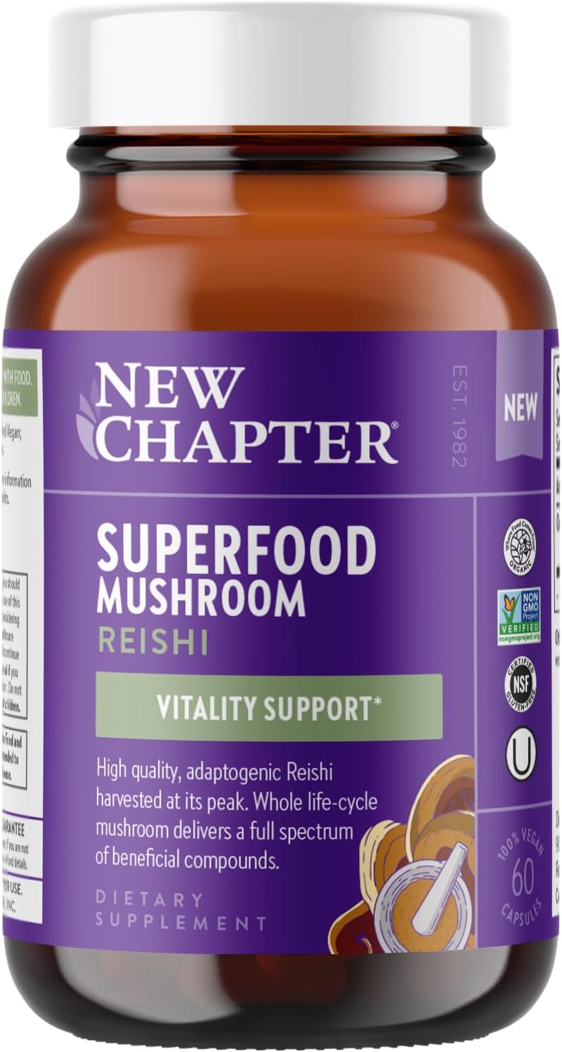 Organic USA-Grown Reishi Mushroom Capsules for Vitality Support - Vegan Superfood Supplement, Non-GMO, Gluten Free - 60 ct