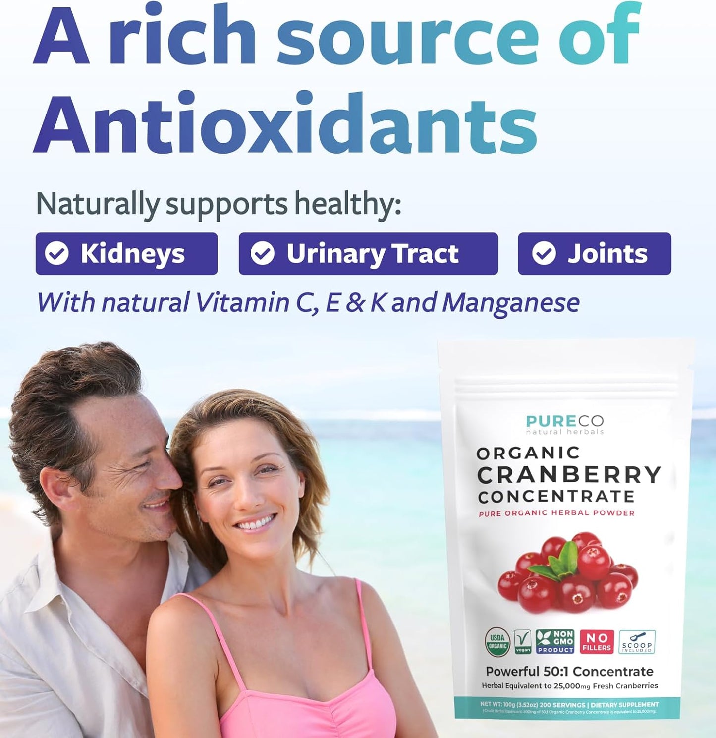 Organic USDA Certified Cranberry Powder - Supports Urinary Tract Health - Pure Concentrate Vegan Non-GMO (200 Servings)