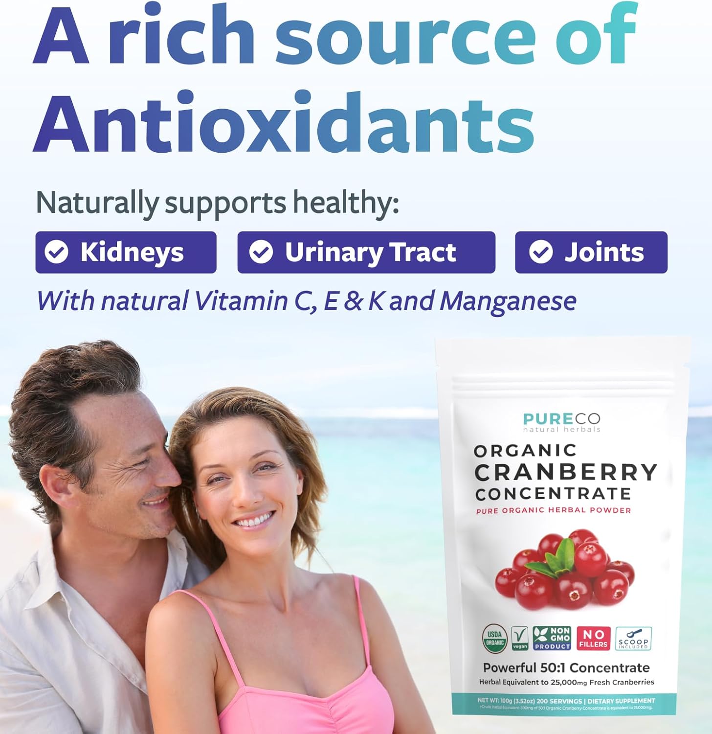 Organic USDA Certified Cranberry Powder - Supports Urinary Tract Health - Pure Concentrate Vegan Non-GMO (200 Servings)