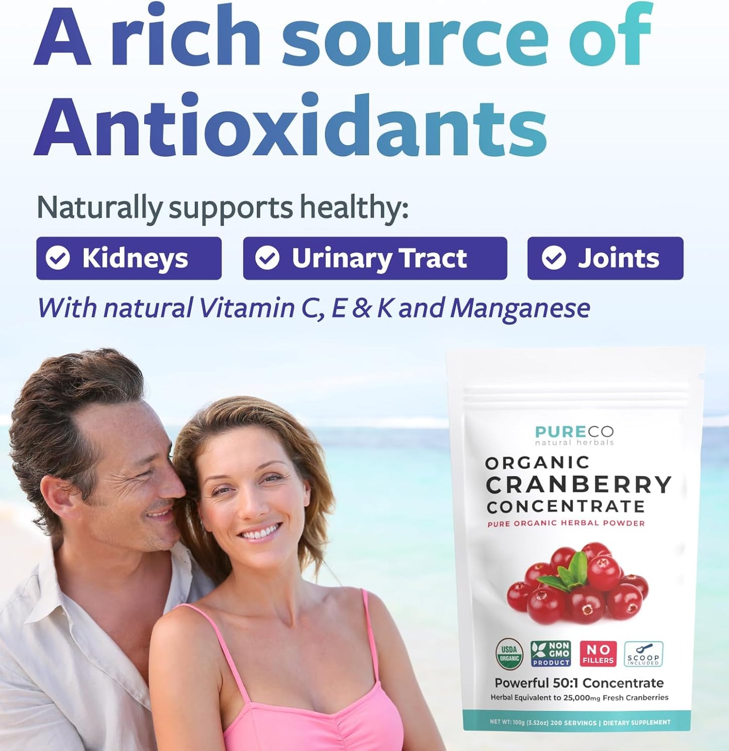 Organic USDA Certified Cranberry Powder - Supports Urinary Tract Health - Pure Concentrate Vegan Non-GMO (200 Servings)