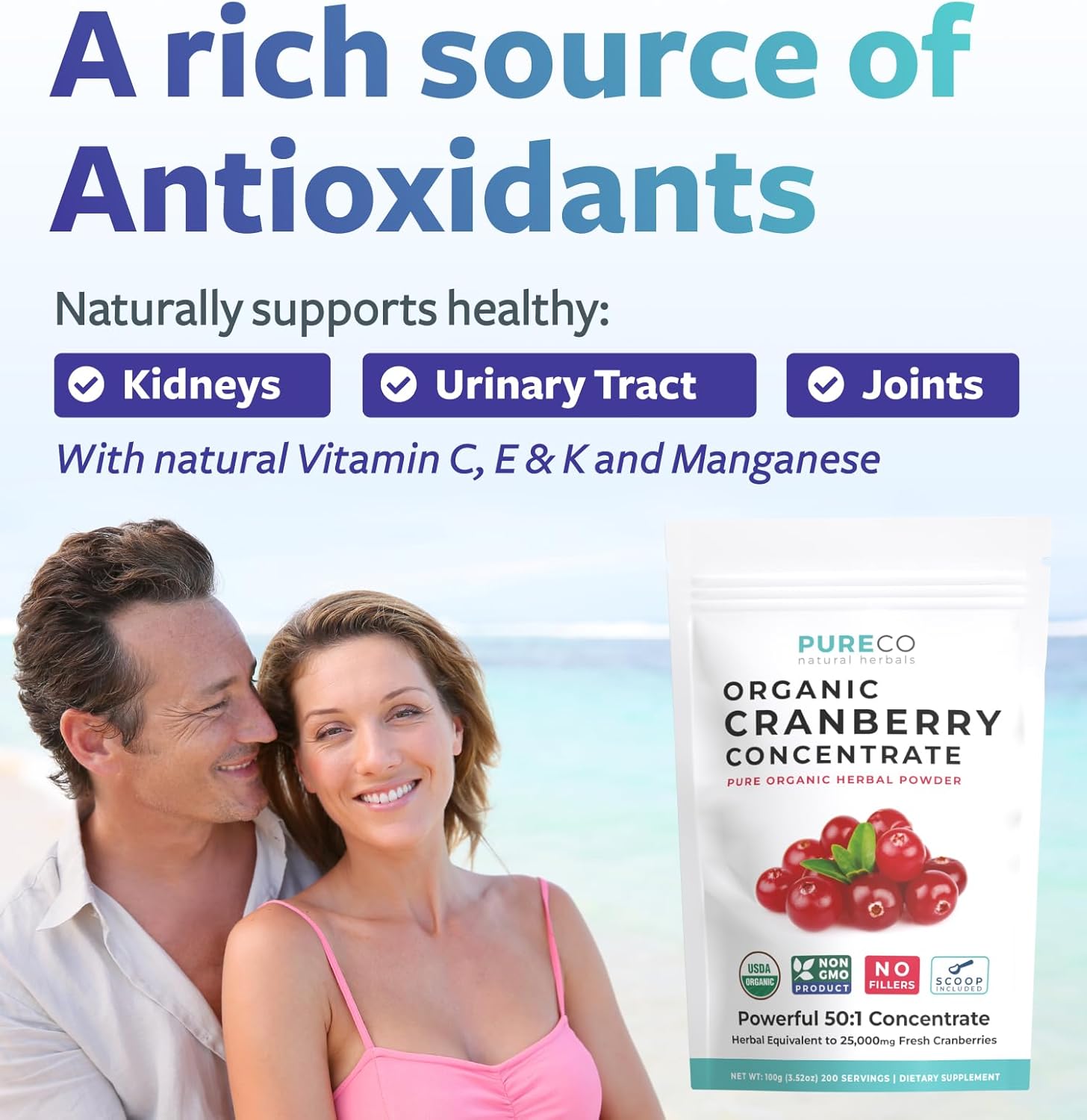 Organic USDA Certified Cranberry Powder - Supports Urinary Tract Health - Pure Concentrate Vegan Non-GMO (200 Servings)
