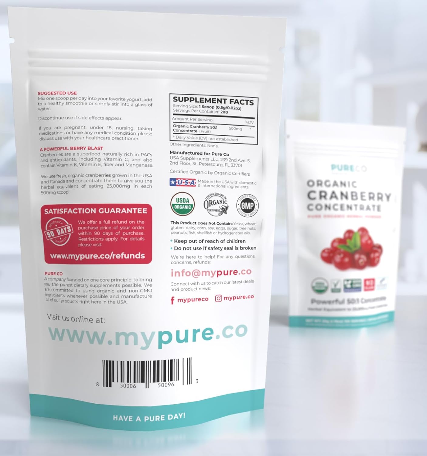 Organic USDA Certified Cranberry Powder - Supports Urinary Tract Health - Pure Concentrate Vegan Non-GMO (200 Servings)