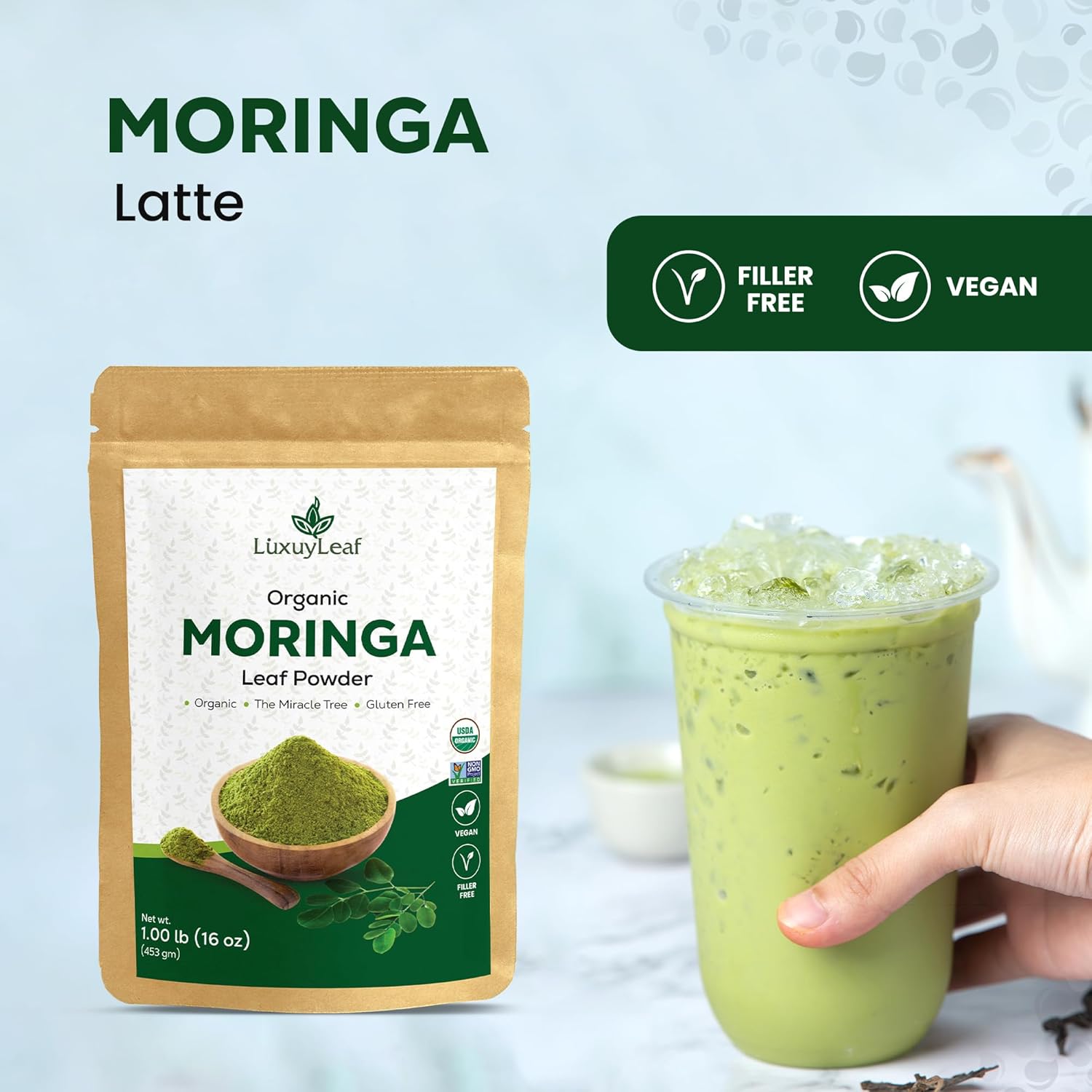 Organic USDA Certified Moringa Leaf Powder - 16 Ounce - Non-GMO - Raw & Natural - LuxuryLeaf