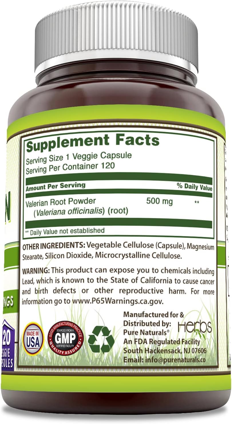 Organic Valerian Root Capsules | 500mg | Non-GMO & Gluten-Free | USA Made | 120 Veggie Capsules