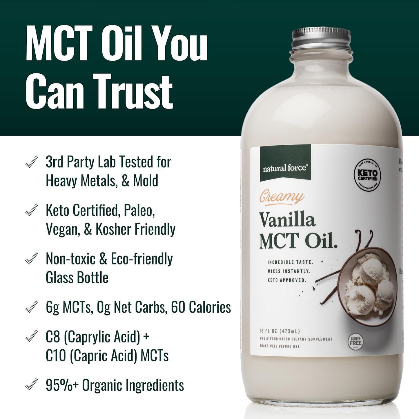 Organic Vanilla and Caramel Flavored MCT Oil Bundle - Gluten-Free, Non GMO, Emulsified MCTs - Keto, Paleo, Vegan - 2x 16oz Glass Bottles