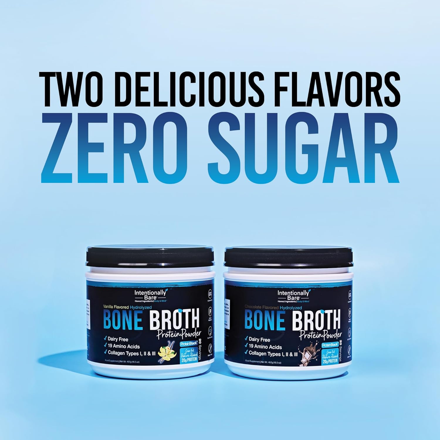 Organic Vanilla Bone Broth Protein Powder with Grass-Fed Collagen Types 1, 2 & 3 - Keto-Friendly Joint & Gut Support - 20 Servings