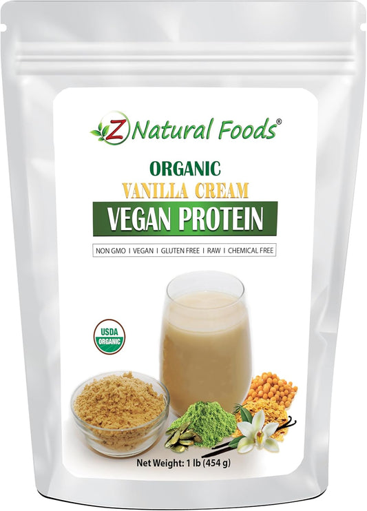 Organic Vanilla Cream Vegan Protein Powder - 1 lb, All Natural & Non-GMO Vegan Supplement