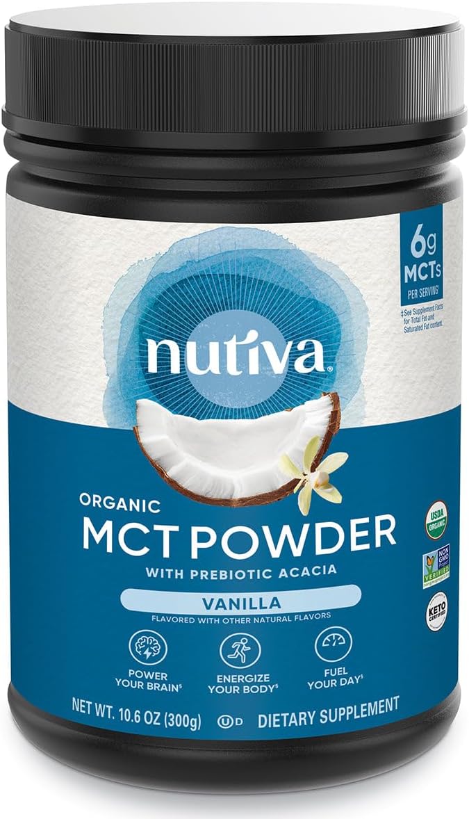 Organic Vanilla MCT Powder with Prebiotic Fiber - 10.6 Oz, USDA Certified, Vegan, Keto, Paleo, Gluten-Free - Ideal for Coffee & Smoothies