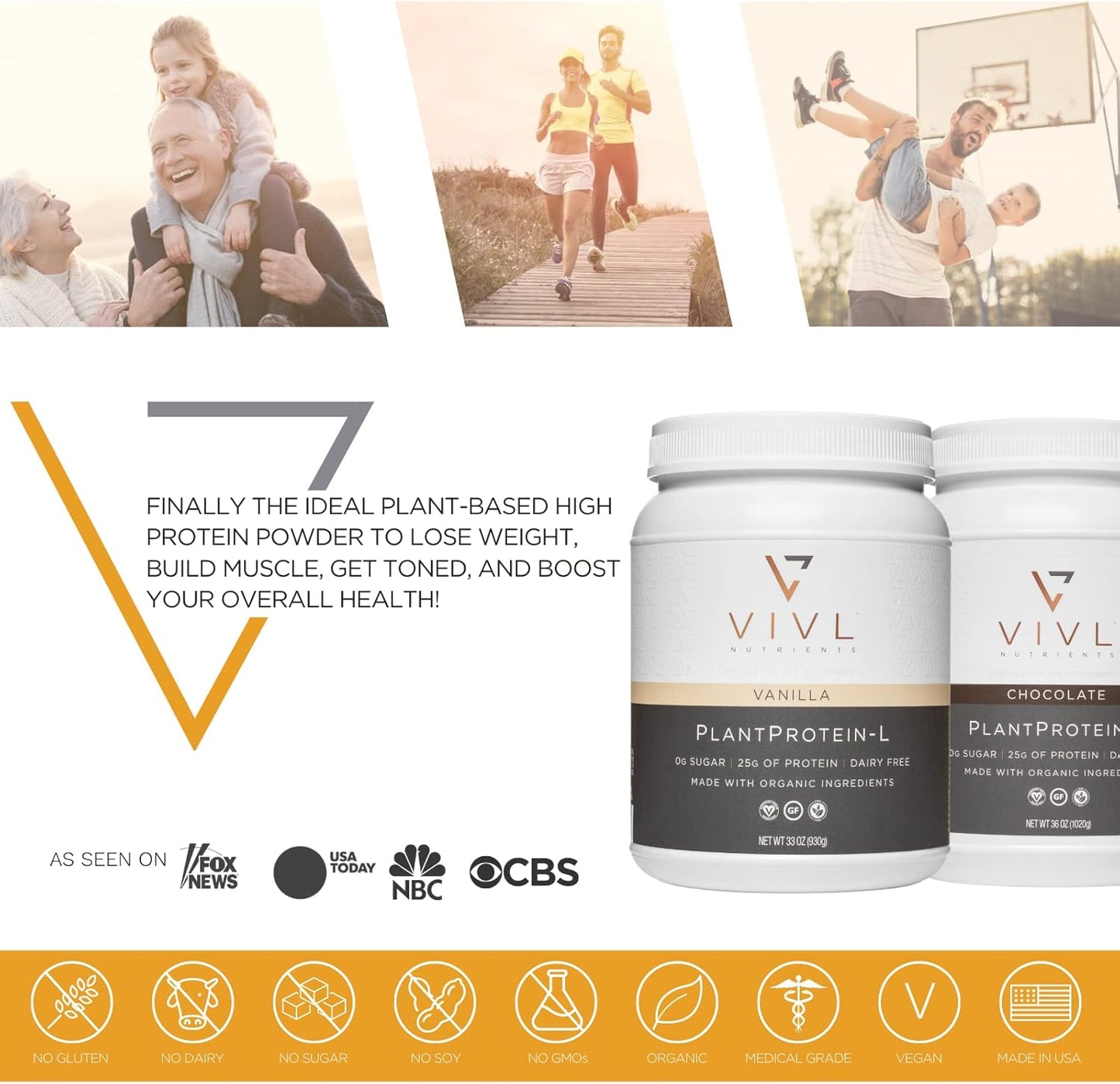 Organic Vanilla Plant Protein Powder for Men & Women - Vegan, Keto, Low Carb, Gluten-Free, Dairy-Free, Low Fodmap - 25g Protein, 27 Servings - Clean Ingredients - 33oz Package