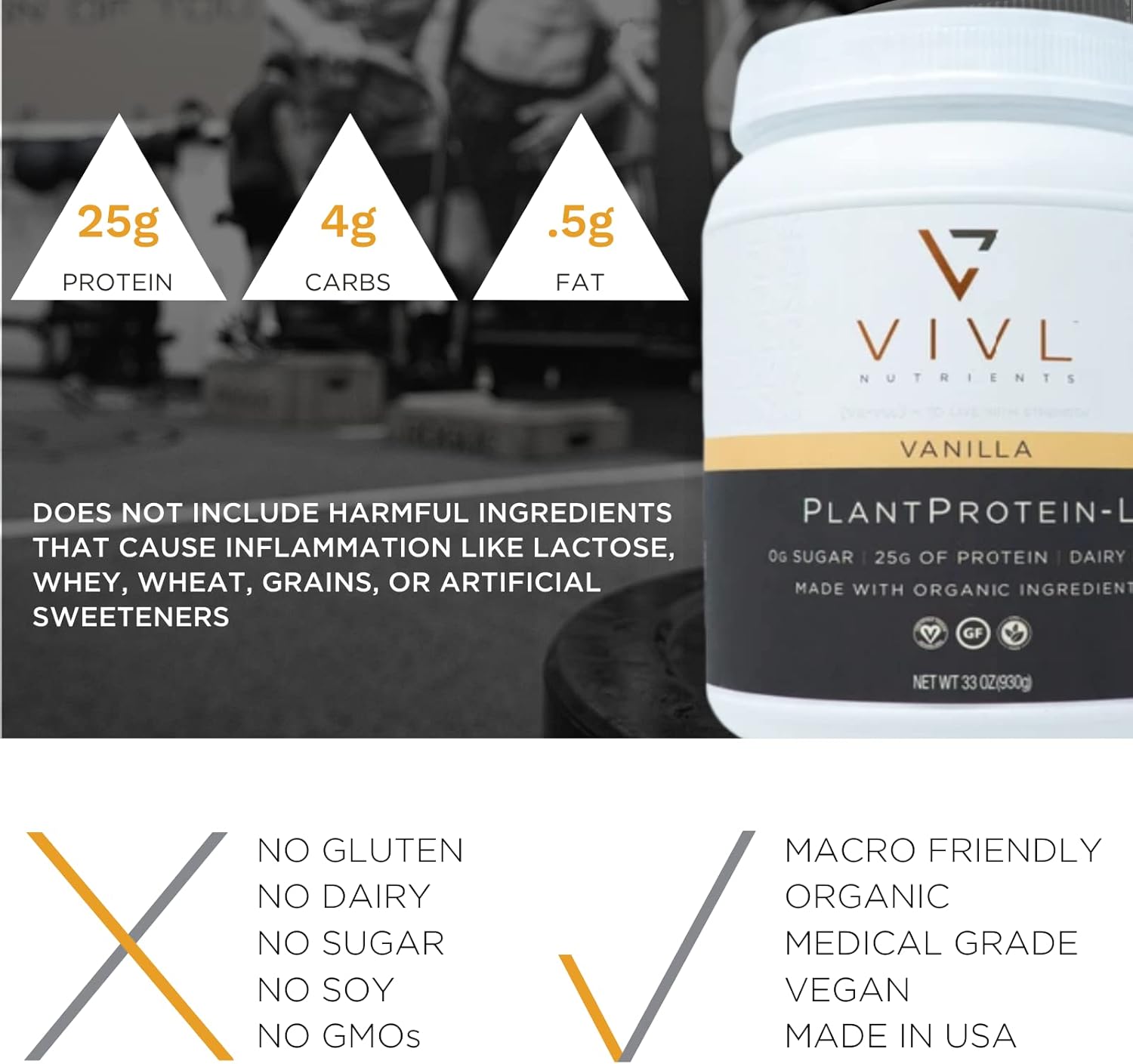 Organic Vanilla Plant Protein Powder for Men & Women - Vegan, Keto, Low Carb, Gluten-Free, Dairy-Free, Low Fodmap - 25g Protein, 27 Servings - Clean Ingredients - 33oz Package
