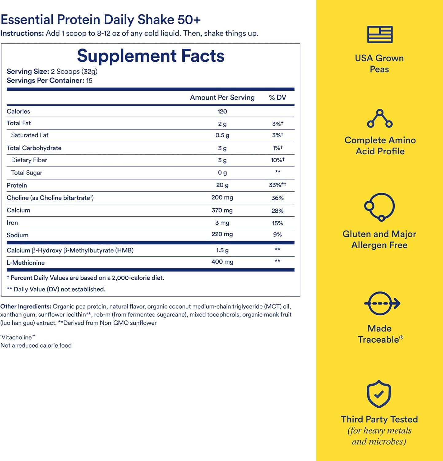 Organic Vanilla Vegan Protein Powder with BCAA, 20g Pea Protein from USA Farms, Gluten-Free, Non-GMO, 1 Lb