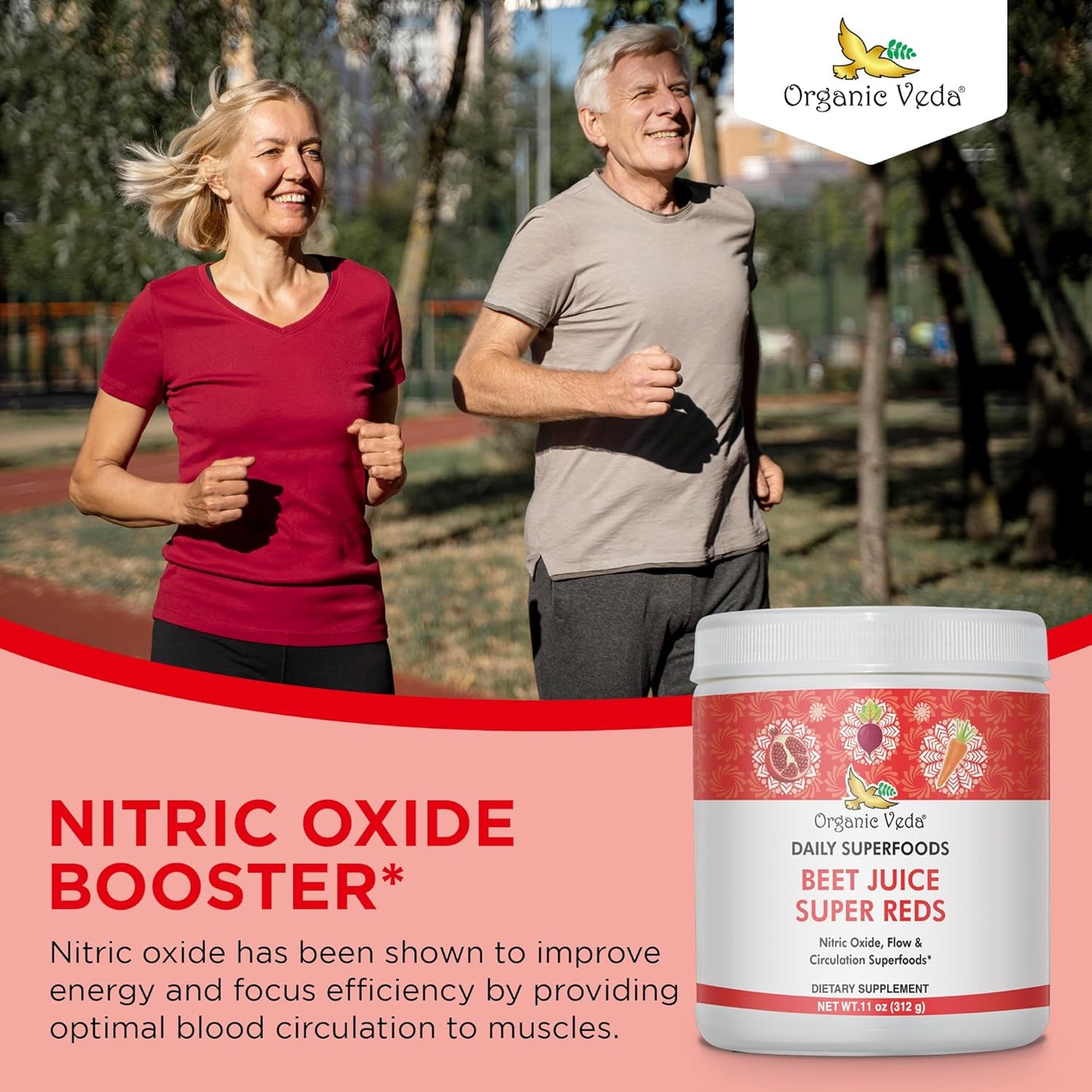 Organic Veda Beet Root Powder Juice Supplement for Circulation, Energy, and Stamina - Superfood Reds with Nitric Oxide - Vegan, Non-GMO - 11 oz